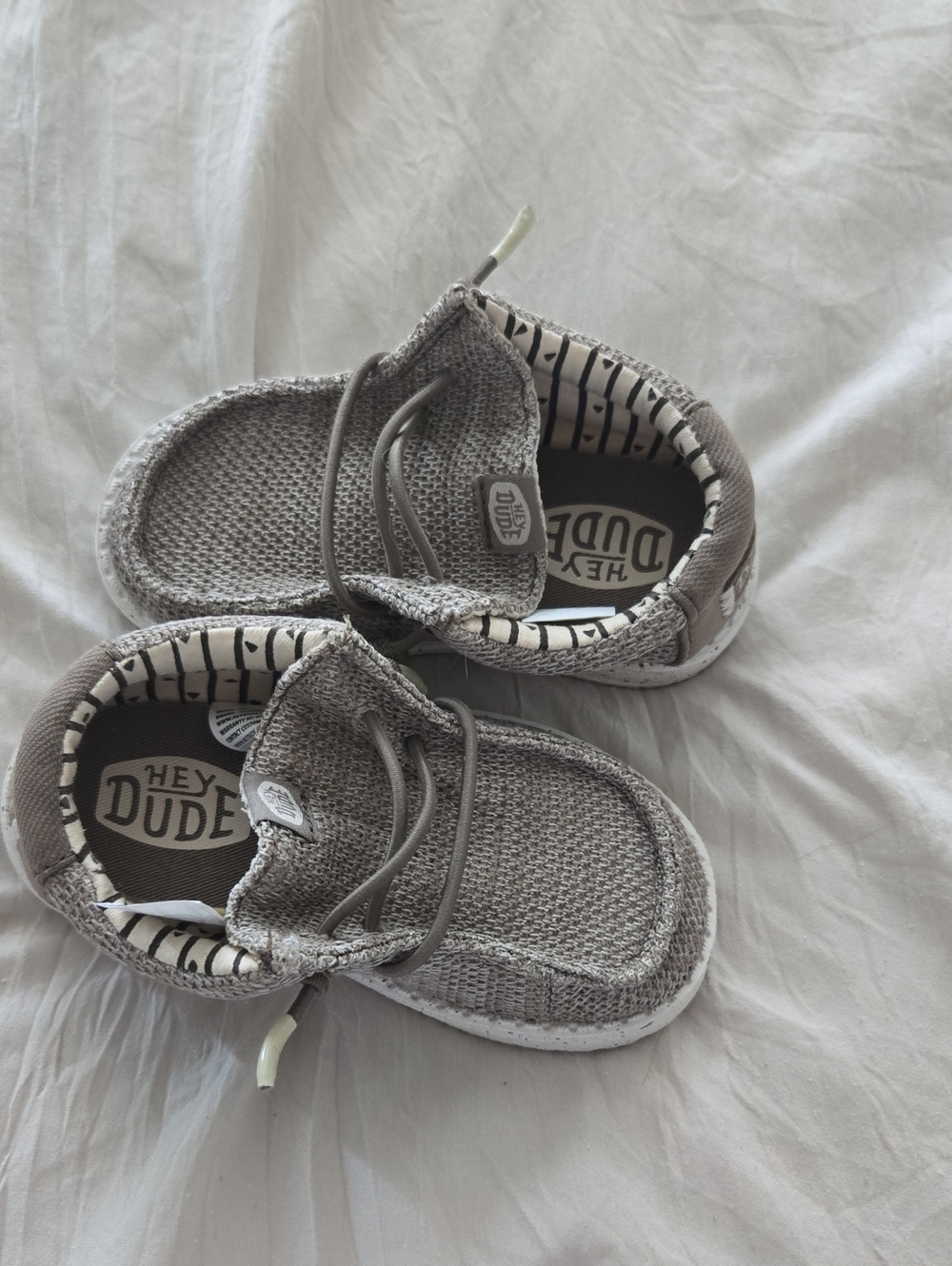 Hey Dude Toddler Taupe Knit Slip-On Sneakers with Striped Collar